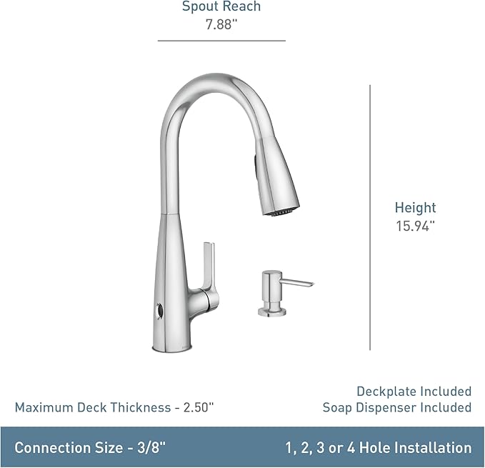 Moen Haelyn Chrome Touchless Single-Handle Pull-Down Sprayer Kitchen Faucet with Soap Dispenser, Features Power Clean for a Faster Wash, 87627EWC