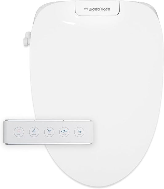 BidetMate 3500 Series Electric Bidet with Dryer, Heated Smart Toilet Seat with Automatic Opening and Closing Lid & Seat, Unlimited Heated Water, Remote, Warm Air Dryer, and Self-Cleaning - Elongated
