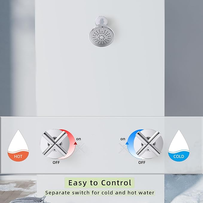 2 Handles Shower Faucet Set,Two Handles Shower Faucet Set with 3 Modes Rainfall Shower Head,2 Knobs Single Function Wall Mounted Shower Trim Kit with Rough-in Valve,Chrome,1A1MK-W