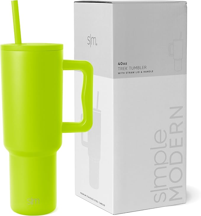 Simple Modern 40 oz Tumbler with Handle and Straw Lid | Insulated Cup Reusable Stainless Steel Water Bottle Travel Mug Cupholder Friendly | Gifts for Women Men Him Her| Trek Collection | Green Apple