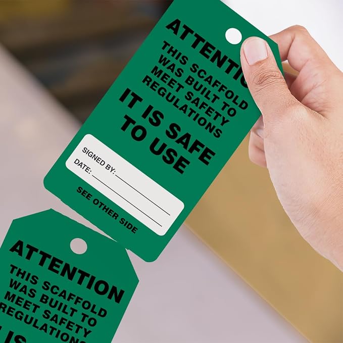100 Scaffolding Tags by-The-Roll, Attention - Scaffold is Safe to Use, US Made OSHA Compliant Scaffold Tags, Waterproof PF-Cardstock, Resists Tears, 6.25""x3"", TAR711, White