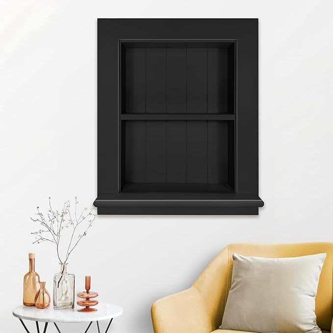 Royxen Bathroom Wall Cabinet with 2-Tier Shelves,Wooden Recessed Medicine Cabinet Over Toilet Storage Cabinet,Bathroom Cabinet Wall Mount for Home Storage, 14 x 18 Inch, Black