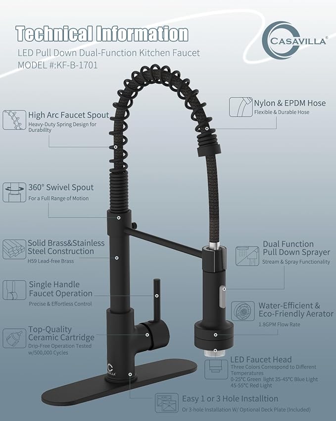 Black Kitchen Faucet with LED light,Kitchen Faucet with Soap Dispenser,Faucet for Kitchen Sink,Single Handle Stainless Steel Kitchen Sink Faucets with Pull Down Sprayer,Camper Farmhouse RV Sink Faucet
