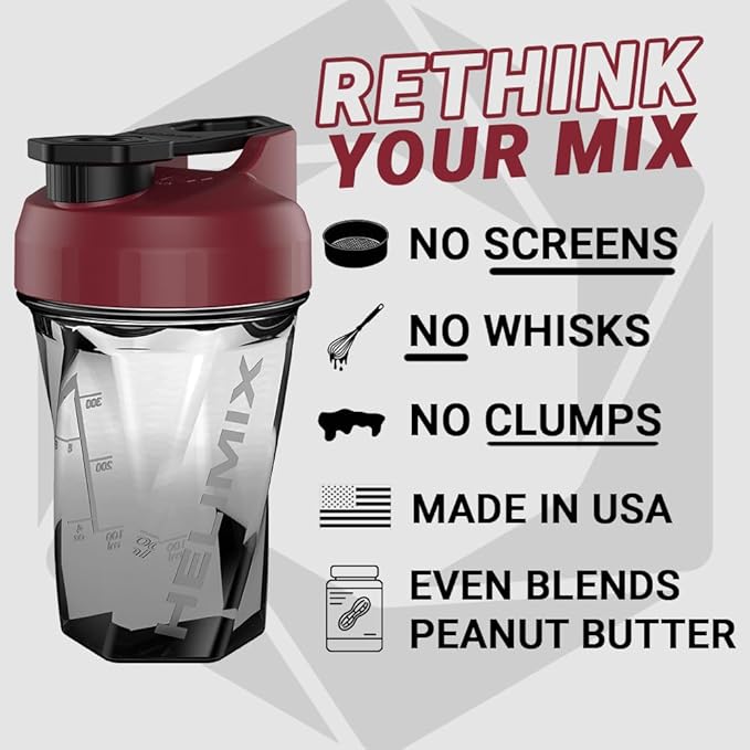 HELIMIX 1.5 Vortex Blender Shaker Bottle Holds Upto 20oz | No Blending Ball or Whisk | USA Made | Portable Pre Workout Whey Protein Drink Shaker Cup | Mixes Cocktails Smoothies Shakes | Top Rack Safe