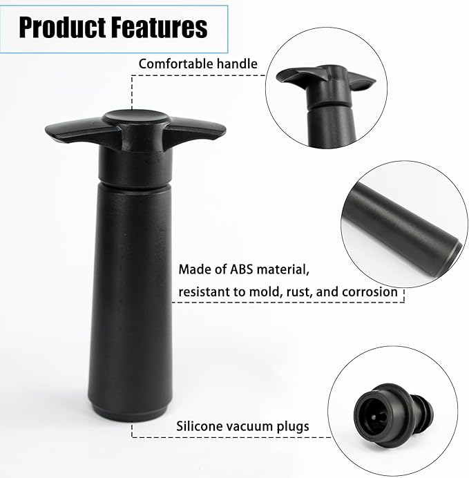 Wine Saver, Wine Vacuum Pump and 4 Stoppers, Wine Preserver, Accessories to Keeps Wine Fresh, Reusable Wine Sealer for Wine Bottles