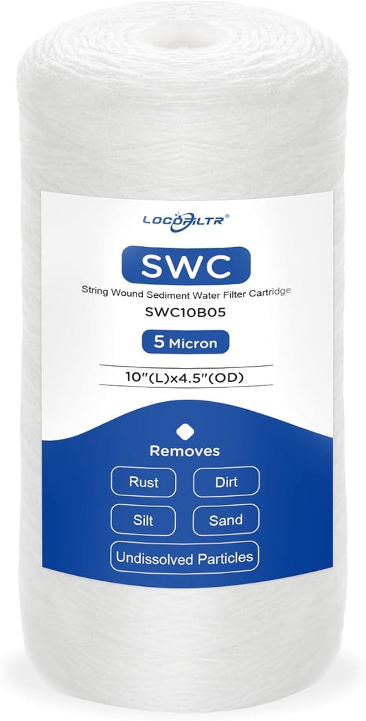Whole House Water Filter Cartridge Replacement for Well Water, 5 Micron Water Filter 10" x 4.5" String Wound Sediment Water Filter Compatible with PSE1800, PC40, SWC-45-1005, WP5BB97P - 1 Pack