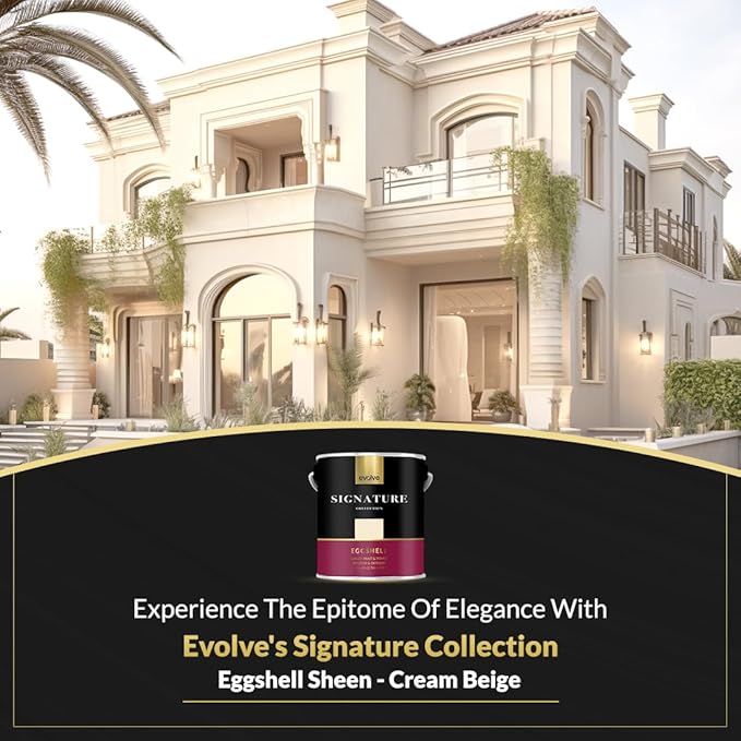 EVOLVE Signature Paint & Primer: Luxury Paint & Primer for Indoor & Outdoor Surfaces, Minimal Odor, Eggshell Sheen (Cream Beige, 1 Gallon)