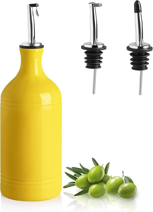Sweejar Ceramic Olive Oil Dispenser Bottle, Opaque Oil Cruet Protects Oil, Suitable for Storage, Pack of 1, 15.5 Fl Oz (Yellow)
