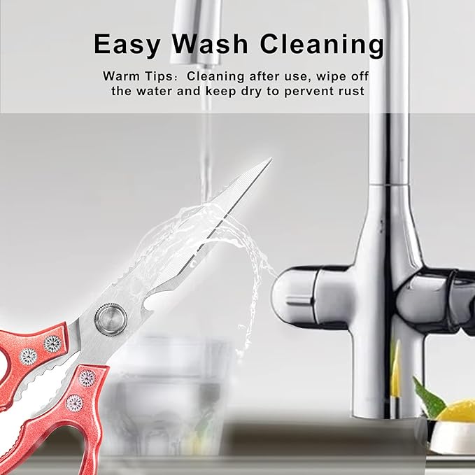 Kitchen Scissors, Heavy Duty Sharp Kitchen Shears Dishwasher Safe, Kitchen Accessories Cooking Shears for Kitchen Meat Chicken Fish Poultry Herb Bread (red)