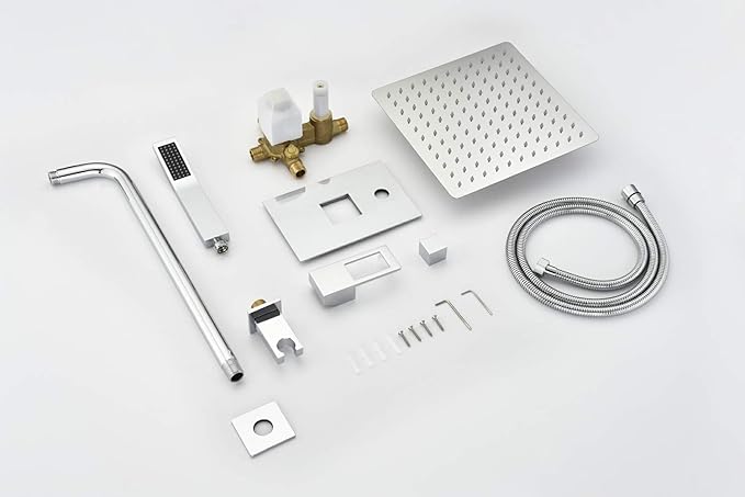 Shower Trim Kit with Valve, Shower System Includes 8 Inches Rain Shower Head With Handheld, Solid Brass Pressure Balance Valve, Chrome Finish