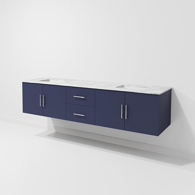 Sonoma 80 in. W x 22 in. D Navy Blue Double Bath Vanity and Carrara Marble Top