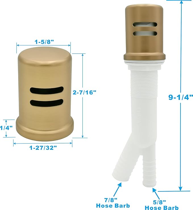 Dishwasher Air Gap Kits with Bronze Dishwasher Air Gap Cover and Matching Escutcheon, Replacement air gap dishwasher,Solid Brass Air Gap Cap, Champagne Bronze Finish
