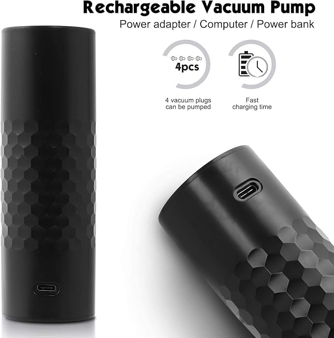 Automatic Wine Saver Pump Set for Red Wine with 4 Reusable Vacuum Bottle Sealer Stoppers USB Type-C Charging - Black