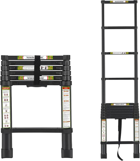 RIKADE Telescoping Ladder 6.5FT & Attic Ladder, Heavy Duty Aluminum with Non-Slip Feet, 330lb Capacity for RV, Attic, Roof & Multi-Surface Use
