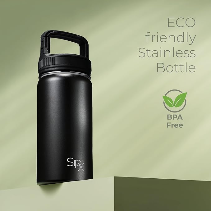 SipX™ Triple-Insulated Stainless Steel Water Bottle 18oz. With 3 Lids, BPA-Free Reusable Insulated Water Bottle Keeps Cold 24 Hours, Metal Water Bottle Made Of Sustainable Material For Hiking & Biking