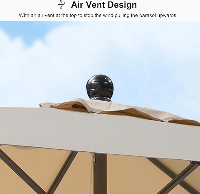 PURPLE LEAF 8' x 8' Square Patio Umbrella Outdoor Table Umbrella Aluminum Frame Market Umbrella Sun Umbrella with 8 Sturdy Ribs & Tilt for Garden Deck Lawn & Pool Beige