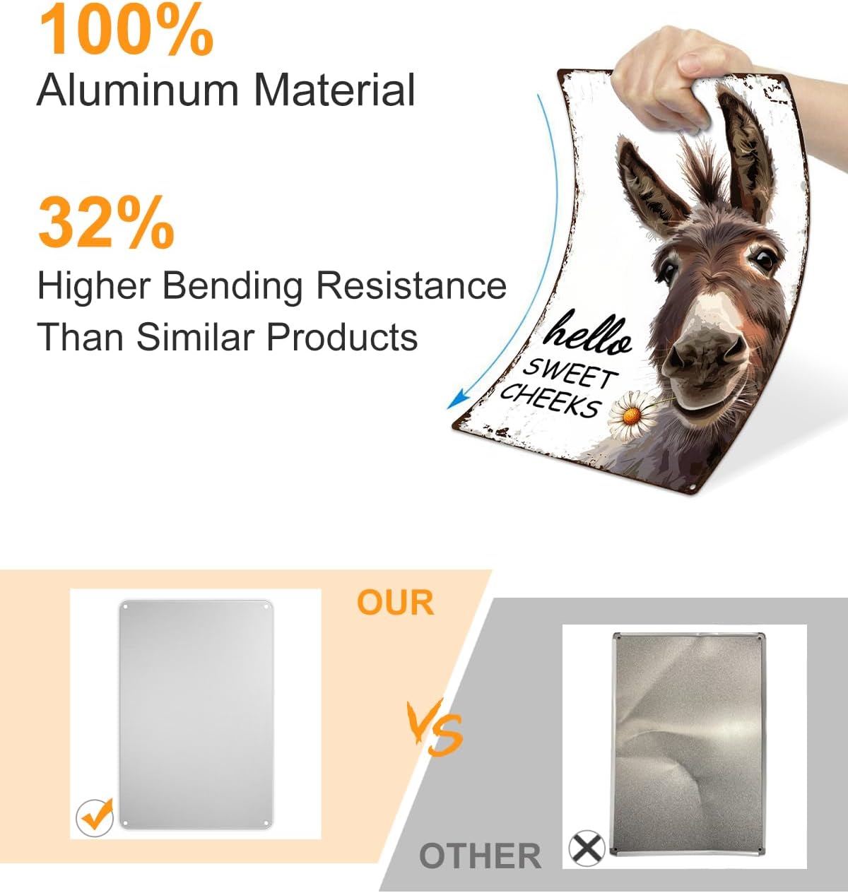 ALKB Western Bathroom Decor Vintage Donkey Gift - Funny Bathroom Restroom Toilet Decoration - Hello Sweet Cheeks Metal Sign 8x12 Inch