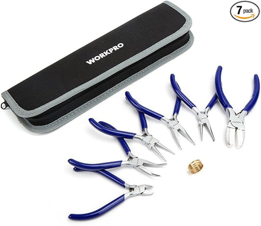WORKPRO 7-Piece Jewelers Pliers Set, Jewelry Making Tools Kit with Easy Carrying Pouch (Blue)