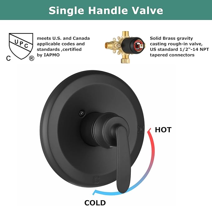 PARLOS Shower Faucet with Valve, Single-Handle Shower Trim Kit with 5-Spray Touch-Clean Shower Head, Wall Mounted Shower Faucets Sets Complete, 1436704