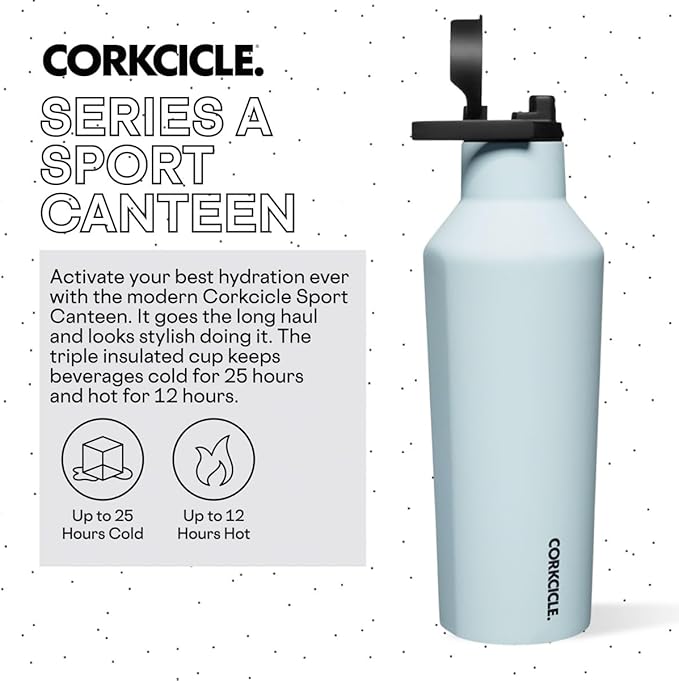 Corkcicle Insulated Canteen Travel Water Bottle, Triple Insulated Stainless Steel, Easy Grip Quick Sip Cap, Keeps Beverages Cold for 25 Hours or Warm for 12 Hours, 32oz, Powder Blue