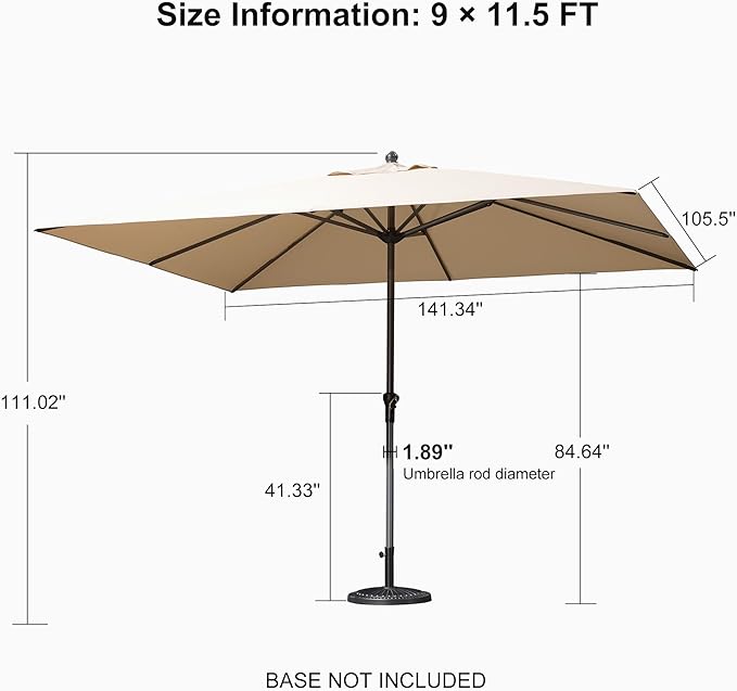 PURPLE LEAF 11.5' x 9' Patio Market Umbrella Outdoor Table Sun Umbrellas with Crank 8 Aluminum Sturdy Ribs for Pool Deck Backyard Beach Beige