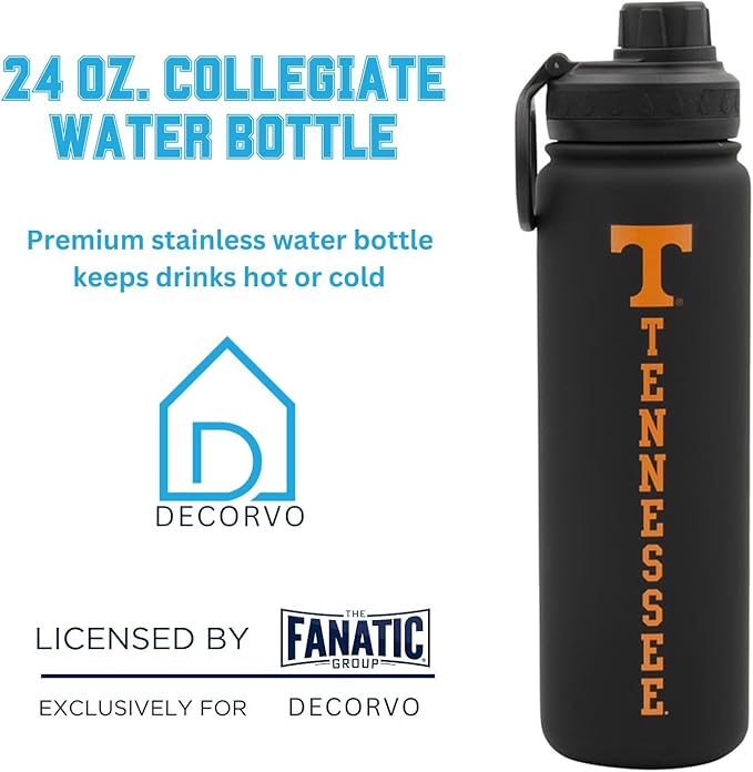 University of Tennessee Water Bottle - Black Double Walled Stainless Steel 24 oz Keeps Drinks Cold or Hot