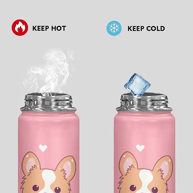 Corgi Insulated Water Bottle 20 oz Cute Dog Stainless Steel Sports Metal Water Flask Water Cup Mug Reusable Water Bottle Jug for Daily Use, Travel, School Kawaii Puppy Pink