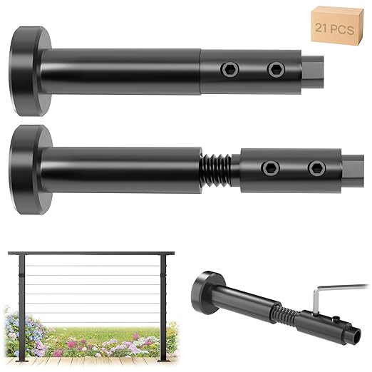 [Patent] Gyykzz 21Pack Black Swageless Invisible Cable Railing Kit, T316 Stainless Steel Reusable Fitting for 1/8" Cable, Screw-Locking Hardware No Crimping Required, Fit for 2"x2" Metal Railing Post