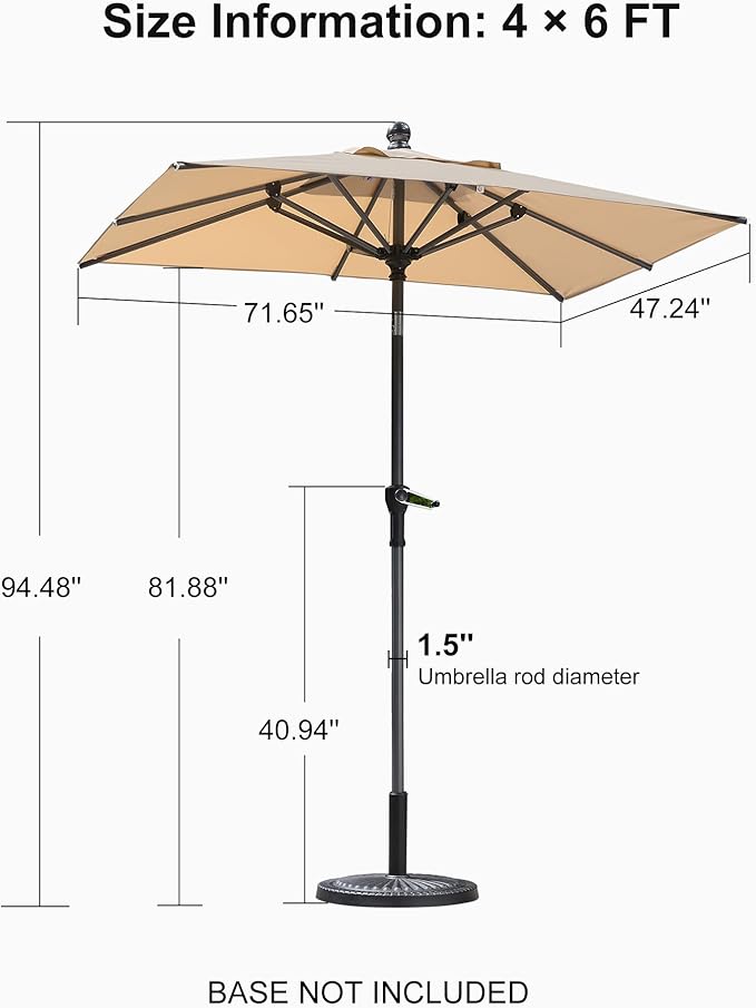 PURPLE LEAF 6' x 4' Rectangular Patio Umbrella Outdoor Table Umbrella Aluminum Frame Market Umbrella Sun Umbrella with 8 Sturdy Ribs & Tilt for Garden Deck Lawn & Pool Beige