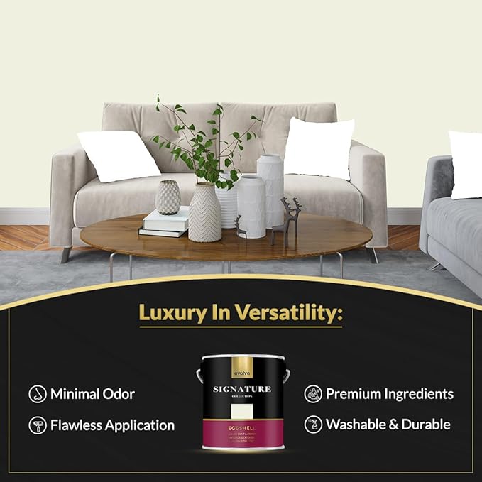 EVOLVE Signature Paint & Primer: Luxury Paint & Primer for Indoor & Outdoor Surfaces, Minimal Odor, Eggshell Sheen (Sailcloth White, 1 Gallon)