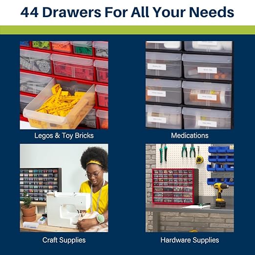 Akro-Mils 44-Drawer Plastic Drawer Storage Cabinet for Garage Organization, Bead Organizer, Building Bricks Storage, Teacher Toolbox, Makeup Organizer, 20-Inch W x 6-Inch D x 16-Inch H, 10144 Black