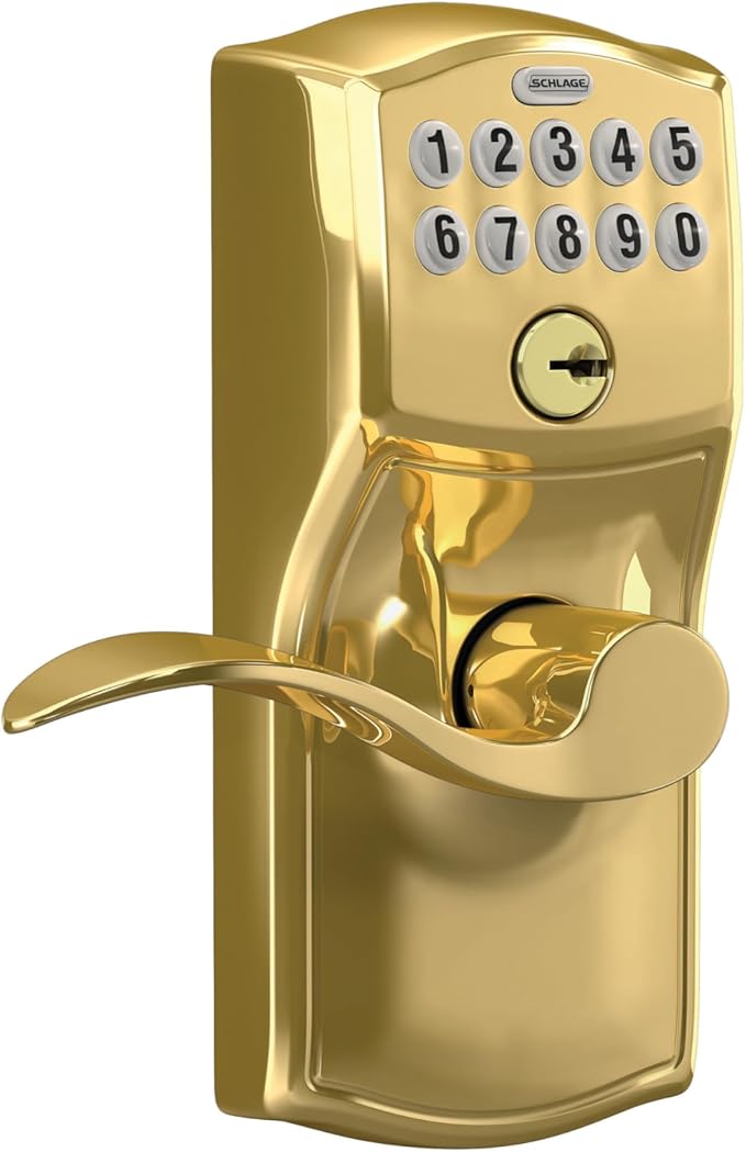 SCHLAGE FE595 CAM 505 16-234 10-027 Camelot by Accent Keypad Lever with Flex Lock, Bright Brass