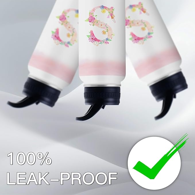 Personalized 32oz Water Bottle with Straw Customized Initial Letter Sport Bottles Monogrammed Initial Insulated Bottle Coffee Mug for Travel (S)