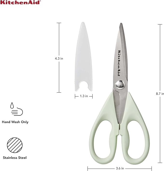 KitchenAid All Purpose Kitchen Shears with Protective Sheath for Everyday use, Dishwasher Safe Stainless Steel Scissors with Comfort Grip, 8.72-Inch, Pistachio