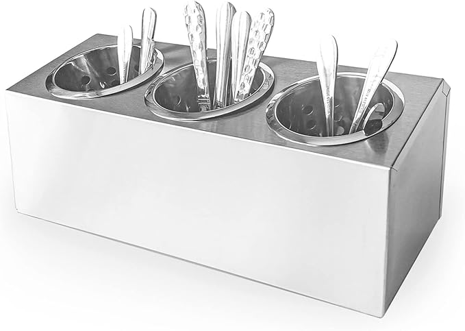 Flatware Organizers Stainless Steel Cylinder Flatware Silverware Utensil Holder Organizer Caddy (3 holes)