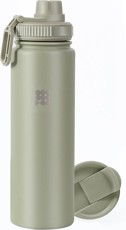 Cubitt Insulated Sports Hydro Water Bottle 24 oz, 2 Lids (Coffee Lid and Wide Mouth Twist Sports Lid), Stainless Steel, Double Walled. Cold for up to 24 hours, Hot for up to 12 hours. (Olive Green)