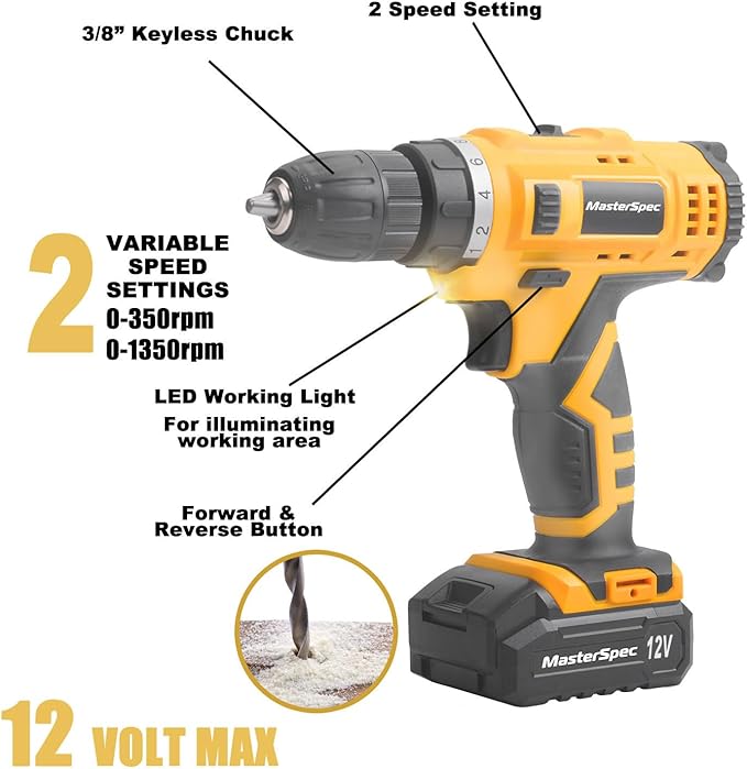 47Pcs 12V Cordless Drill Driver Set Household Hand Tool Kit w/ 2 Batteries