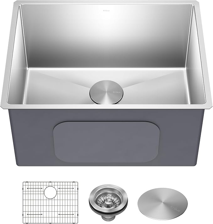 Kraus KHU101-24L Standart PRO 24-inch Undermount 16 Gauge Single Bowl Laundry and Utility Sink, 24 Inch, Tight Radius