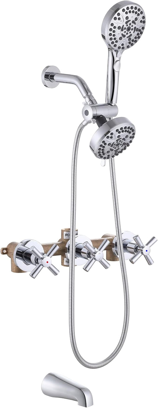 3 Handle Tub Shower Faucet Set Bathtub Shower Faucet With Tub Spout Chrome Tub and Shower Trim Kit with Valve