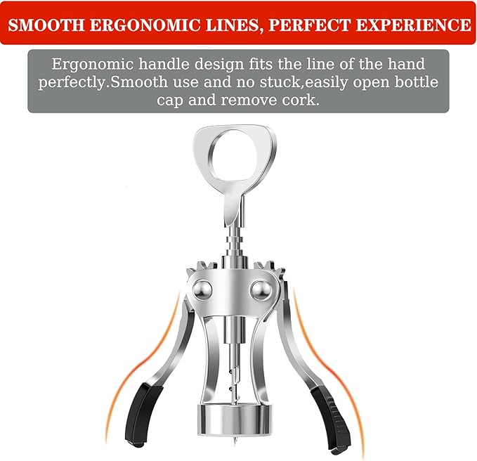 KORCCI Wine Opener, Wine Bottle Opener, Zinc Alloy Wing Corkscrew Heavy Duty, Cork Screw Beer Opener for Bartenders, Multifunctional Bottle Opener for Kitchen, Restaurant, Bar, Waiters (2, Sliver)
