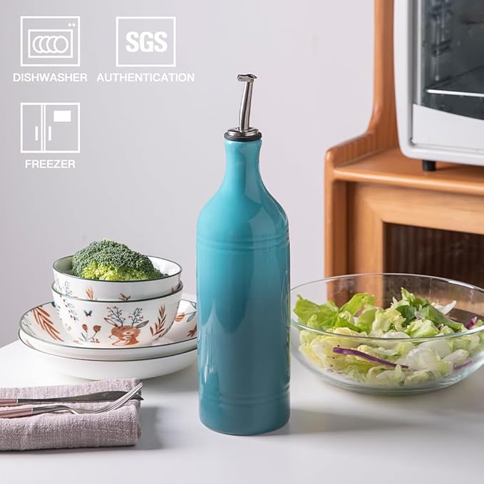 Sweejar Large Ceramic Olive Oil Dispenser Bottle, Opaque Oil Cruet Protects Oil to Reduce Oxidation, Storage Oil, Vinegar, Soy Sauce & Other Liquids, Pack of 1, 24 Fl Oz (Gradient Blue)