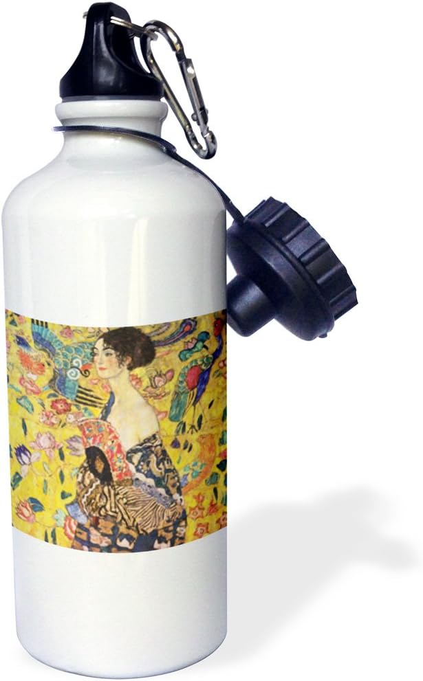 3dRose Pad Print of Klimt Painting Lady With Fan pd-us-Sports Water Bottle, 21oz , Multicolored