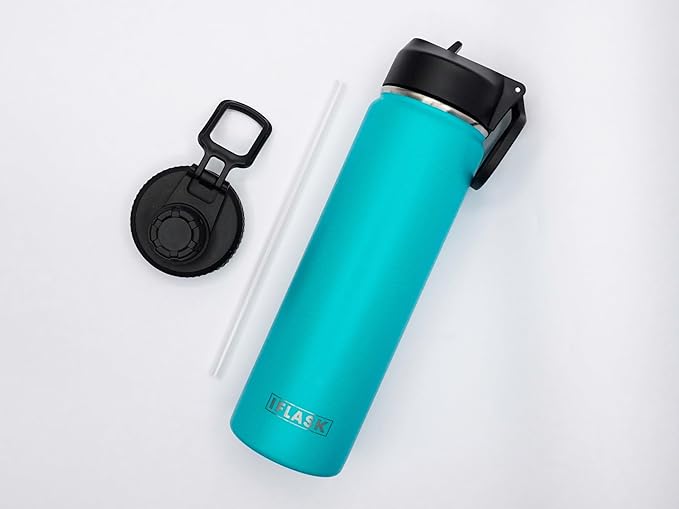 Sport Travel Outdoor Water Bottle with Spout and Straw Lids | Leak Proof | Insulated Stainless Steel Double Walled | BPA and Sweat free | Hot & Cold | For Kids Men & Women (Blue, 22 oz)