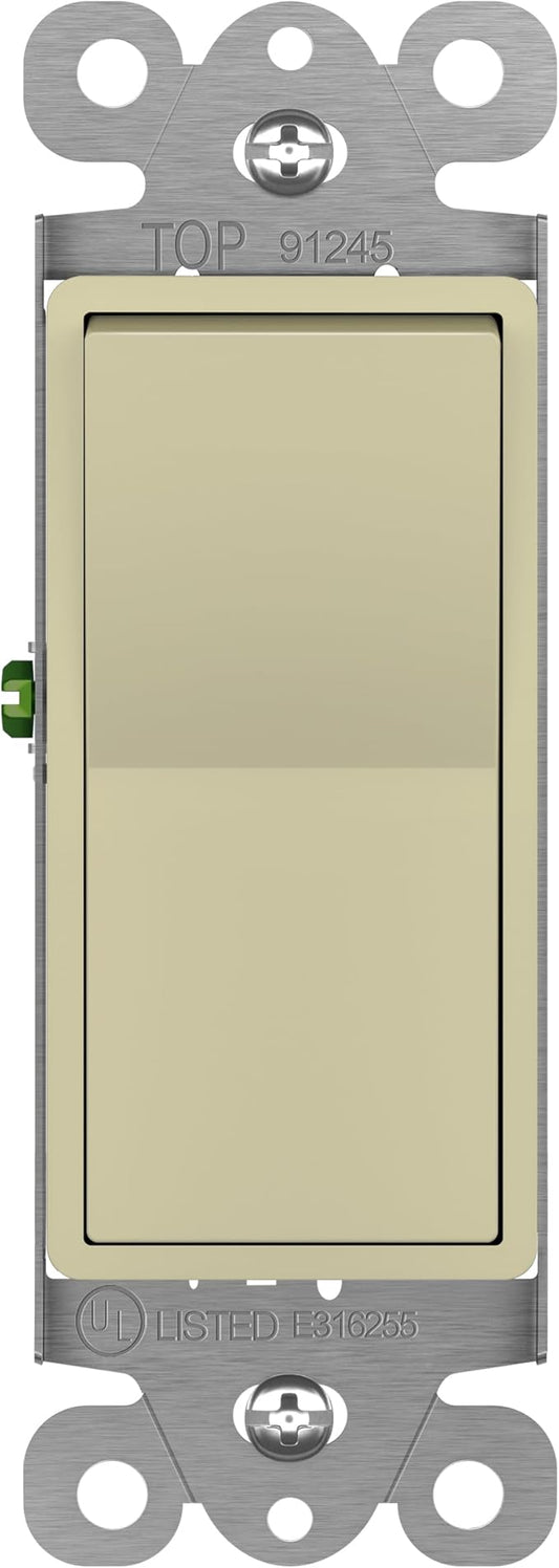 ENERLITES Momentary Contact Decorator Light Switch for Garbage Disposals, Spring Release Paddle, 120-277VAC 15A, Single-Pole, UL Listed, 91245-I, Ivory