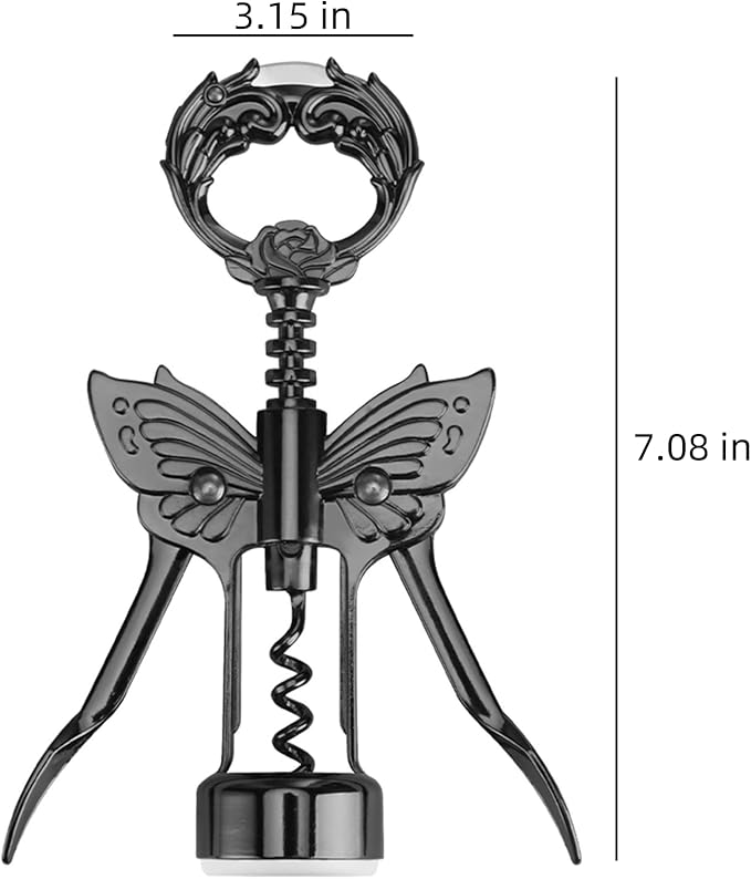 Wine Opener, 3 in 1 Zinc Alloy Premium Wing Corkscrew Wine Bottle Opener with Multifunctional Bottles Opener and Serrated Foil Cutter for Wine and Beer (Black)