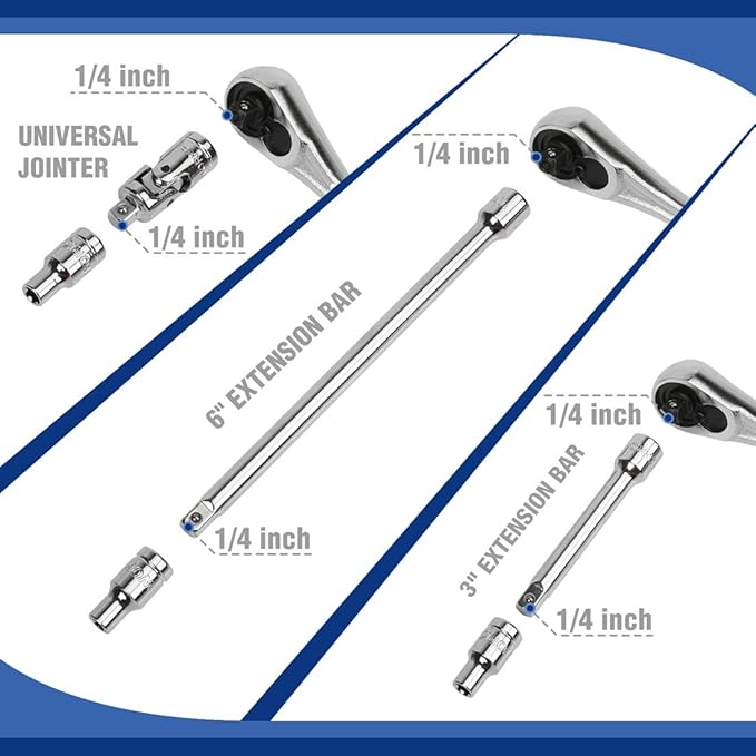 WORKPRO 70-Piece 1/4" Drive Socket Set with Quick-Release Ratchet, Metric and SAE for Auto Repairing & Household, W003068A