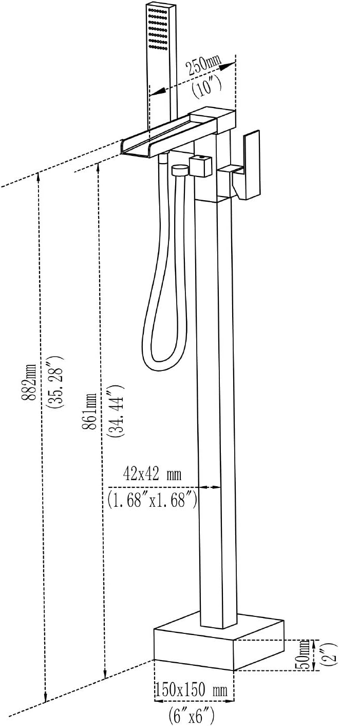 TapLong Freestanding Bathtub Faucet Tub Waterfall Filler Floor Mount Bathroom Faucets Brass Single Handle with Hand Shower High Flow Rate Max 6 GPM (Matte Black)