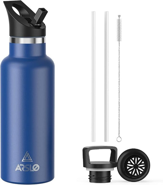 Stainless Steel Double Wall Water Bottles 17oz, Vacuum Insulated Bottle With Straw Lid, Insulated Water Bottle Keeps Water Cold for 24 Hours, Hot for 12 Hours, Hiking, Sports