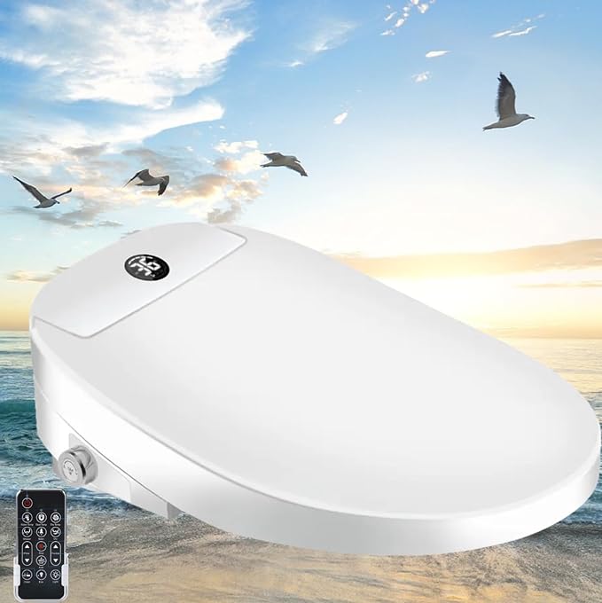 Electric Bidet Toilet Seat, Filtered & Unlimited Warm Water, 8 Modes Spa Wash, Warm Air Dryer, Heated Seat, Self-Clean Stainless Steel Nozzle, HD Night Light. 10-year warranty. (TB-45EV,Round)