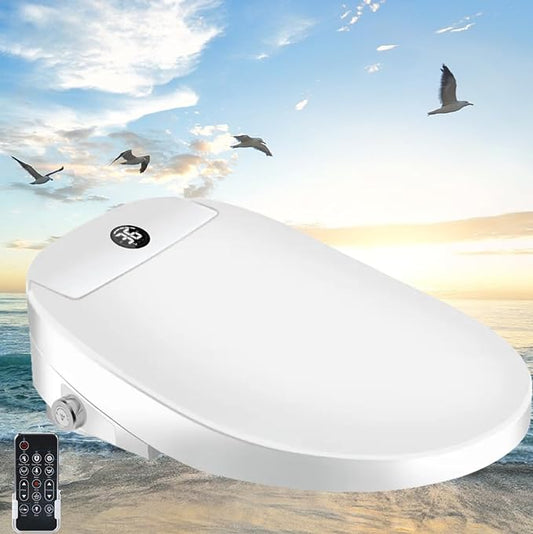 Electric Bidet Toilet Seat, Filtered & Unlimited Warm Water, 8 Modes Spa Wash, Warm Air Dryer, Heated Seat, Self-Clean Stainless Steel Nozzle, HD Night Light. 10-year warranty. (TB-48E,Elongated)